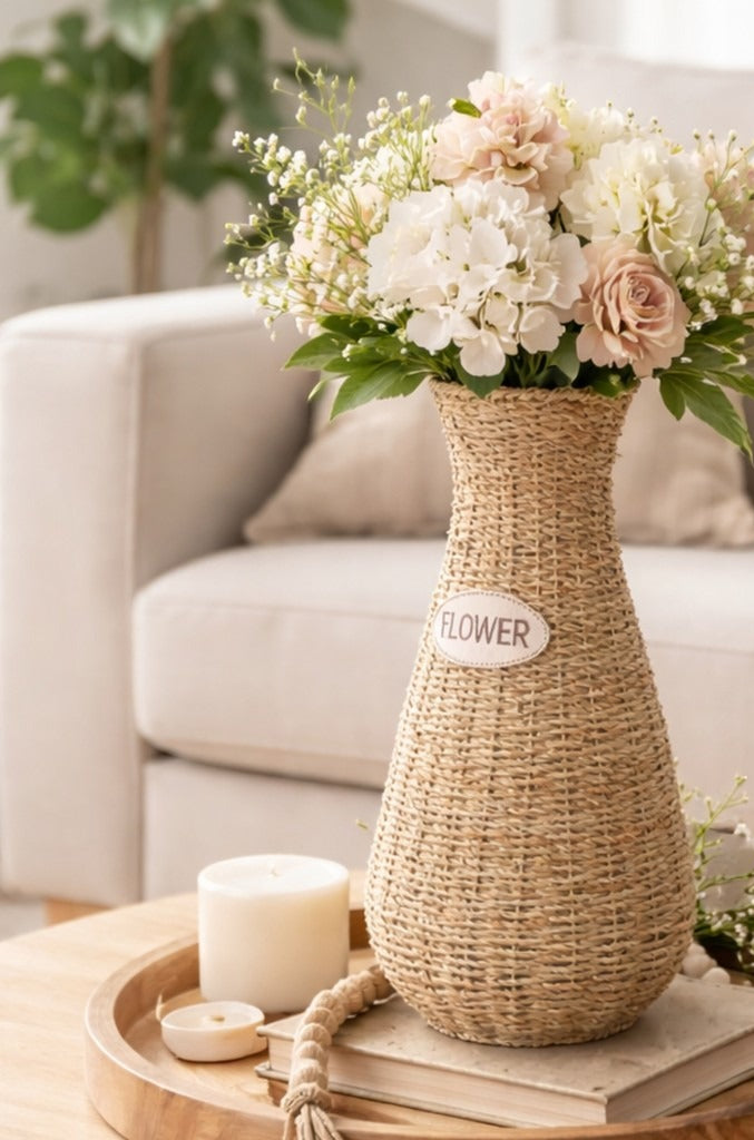 Natural Seagrass Woven Plant Storage Wood Basket Decor