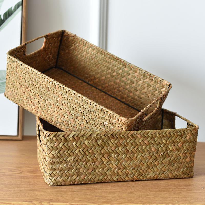 Rectangular Grass Rattan Home Decor Storage Basket Box