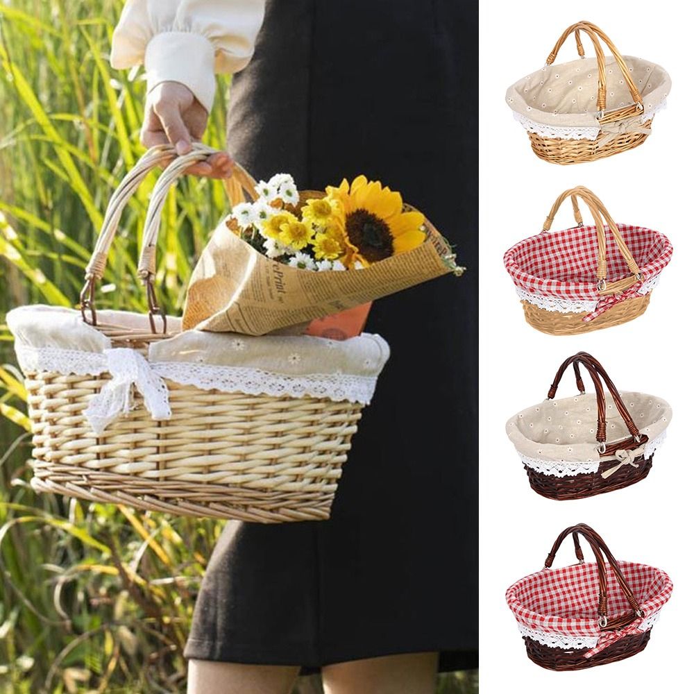Rustic Multicolor Wicker Handled Picnic Storage Basket