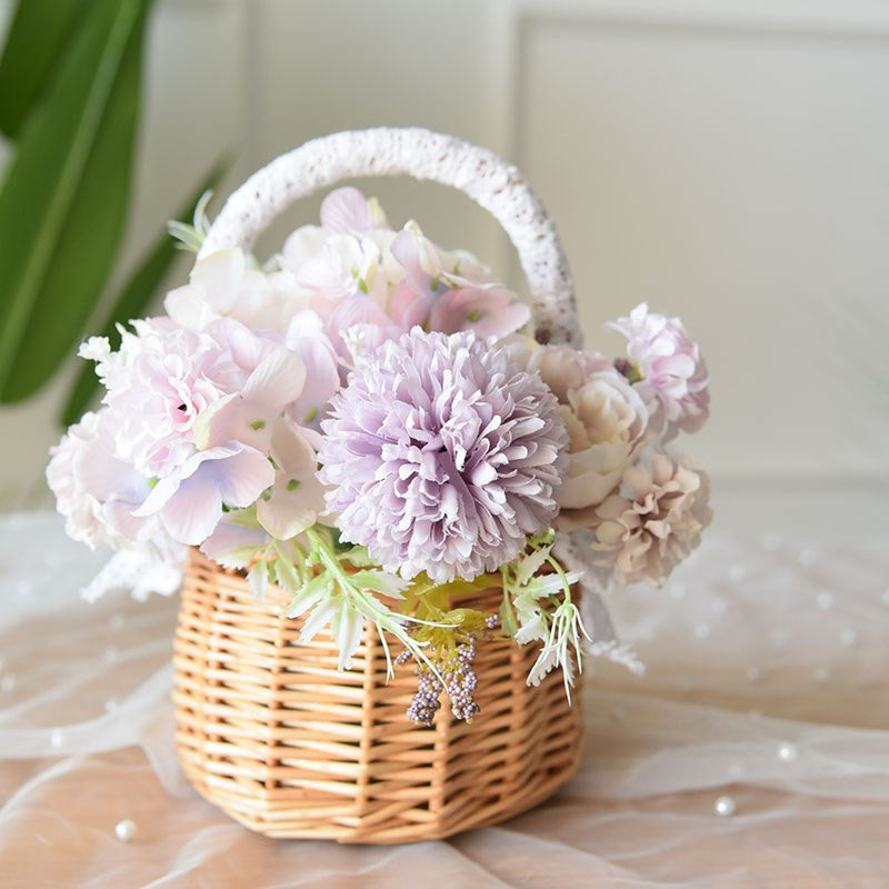 Round Rattan Basket Floral Bouquet Gift Decor Container