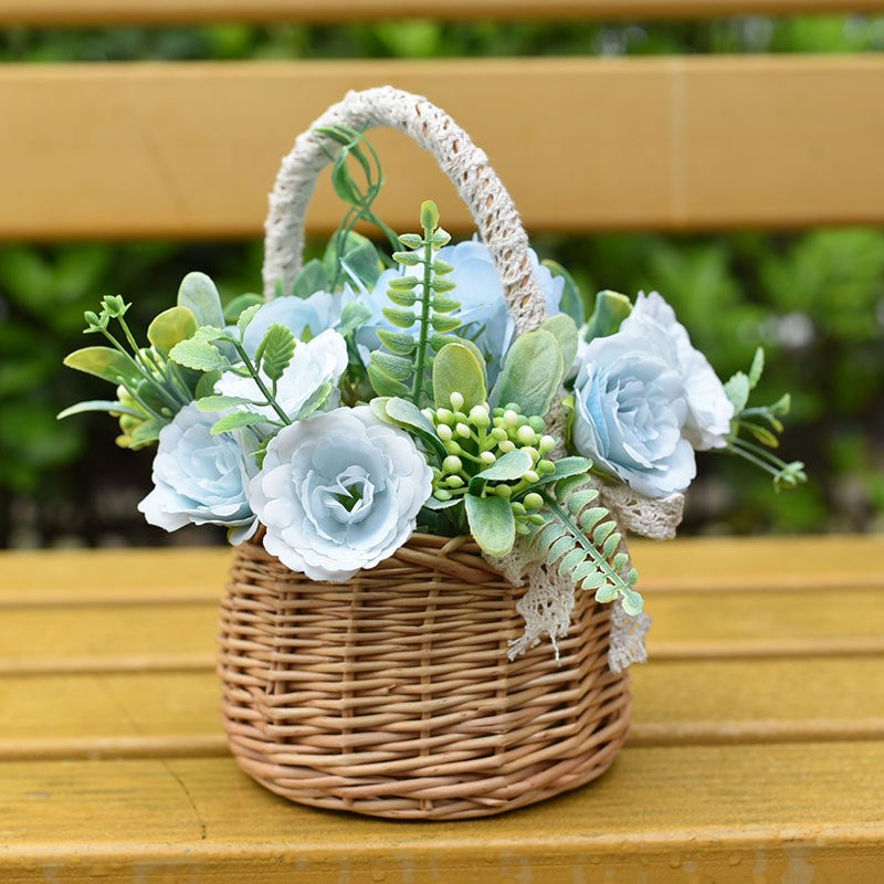 Round Rattan Basket Floral Bouquet Gift Decor Container