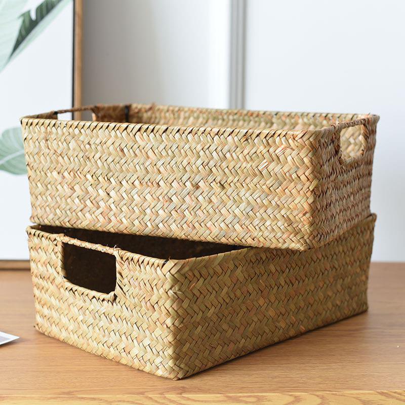 Rectangular Grass Rattan Home Decor Storage Basket Box