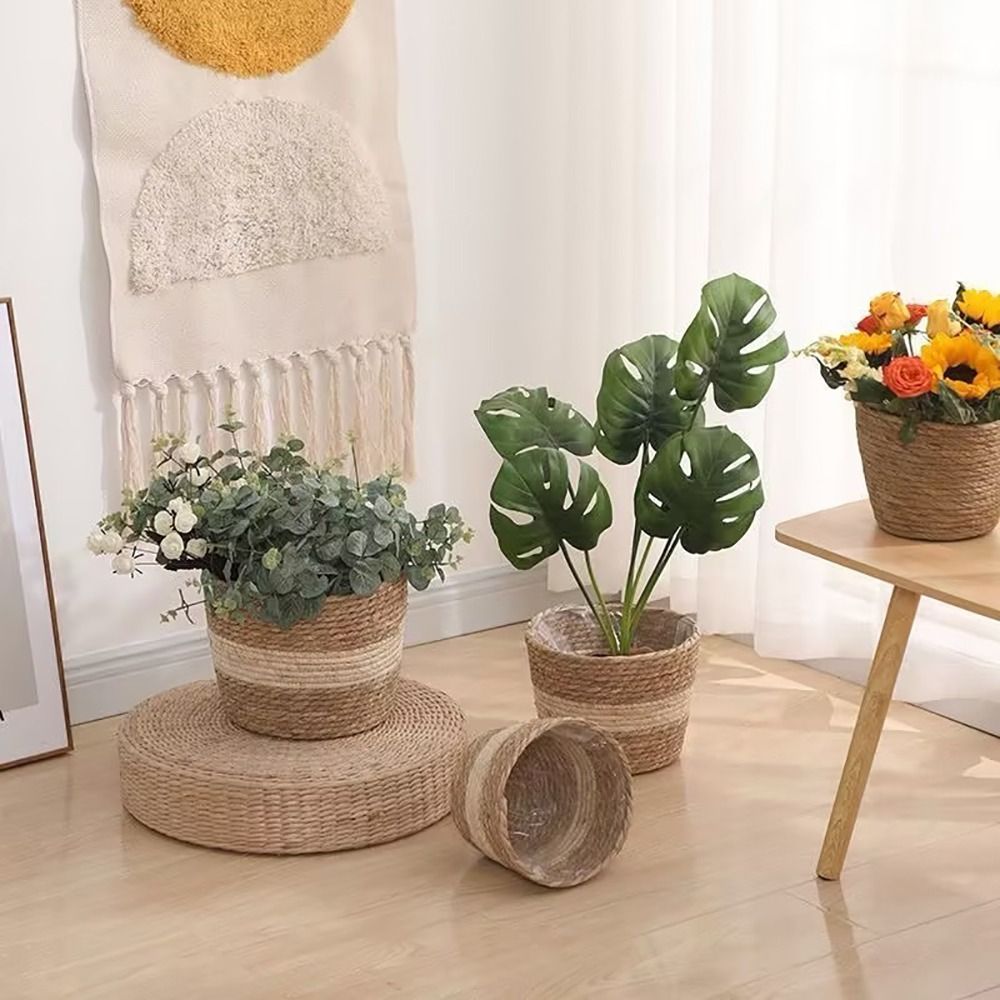 Durable Straw Rattan Garden Plant Decor Basket Pot