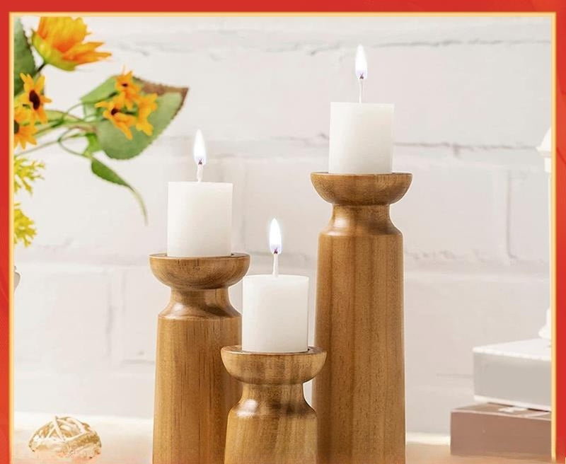 3PCS Natural Wooden Candle Holders
