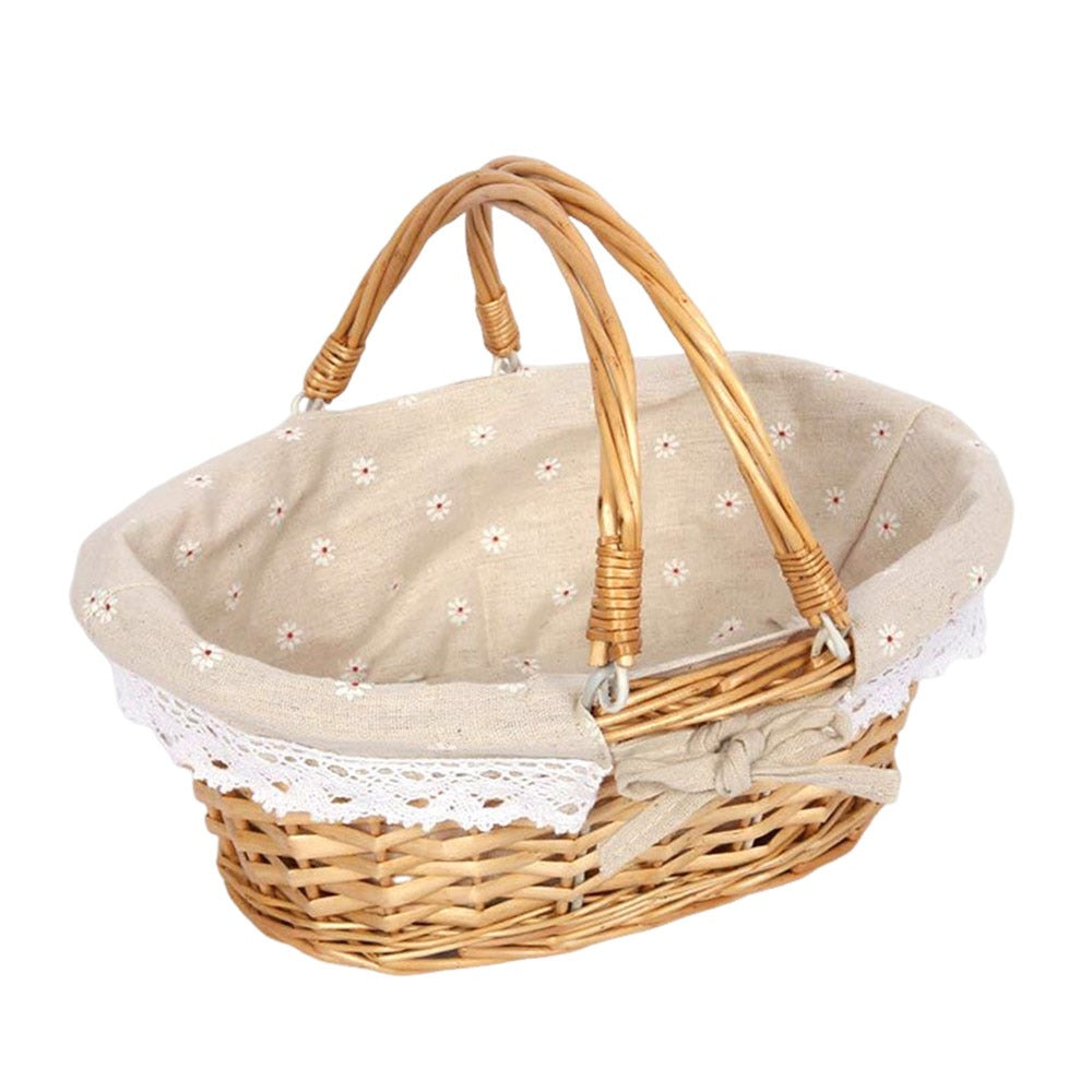 Rustic Multicolor Wicker Handled Picnic Storage Basket