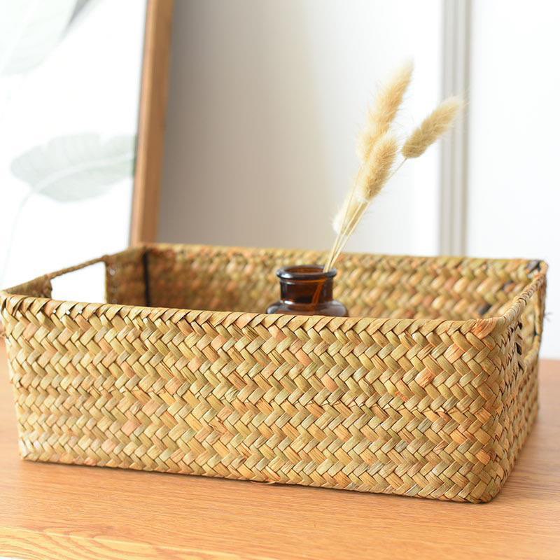 Rectangular Grass Rattan Home Decor Storage Basket Box