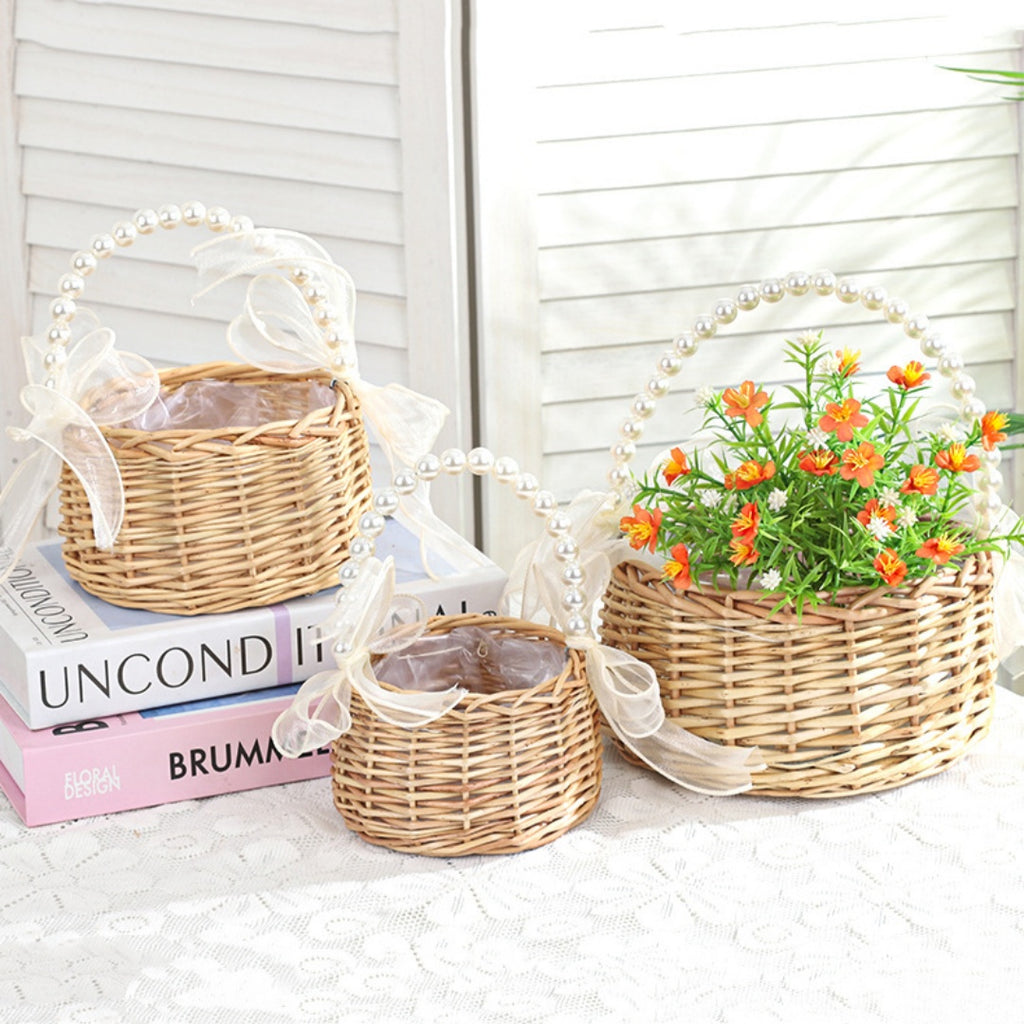 Scandinavian Boho Rattan Wedding Floral Gift Storage Basket