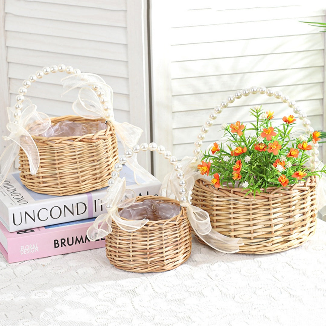 Scandinavian Boho Rattan Wedding Floral Gift Storage Basket