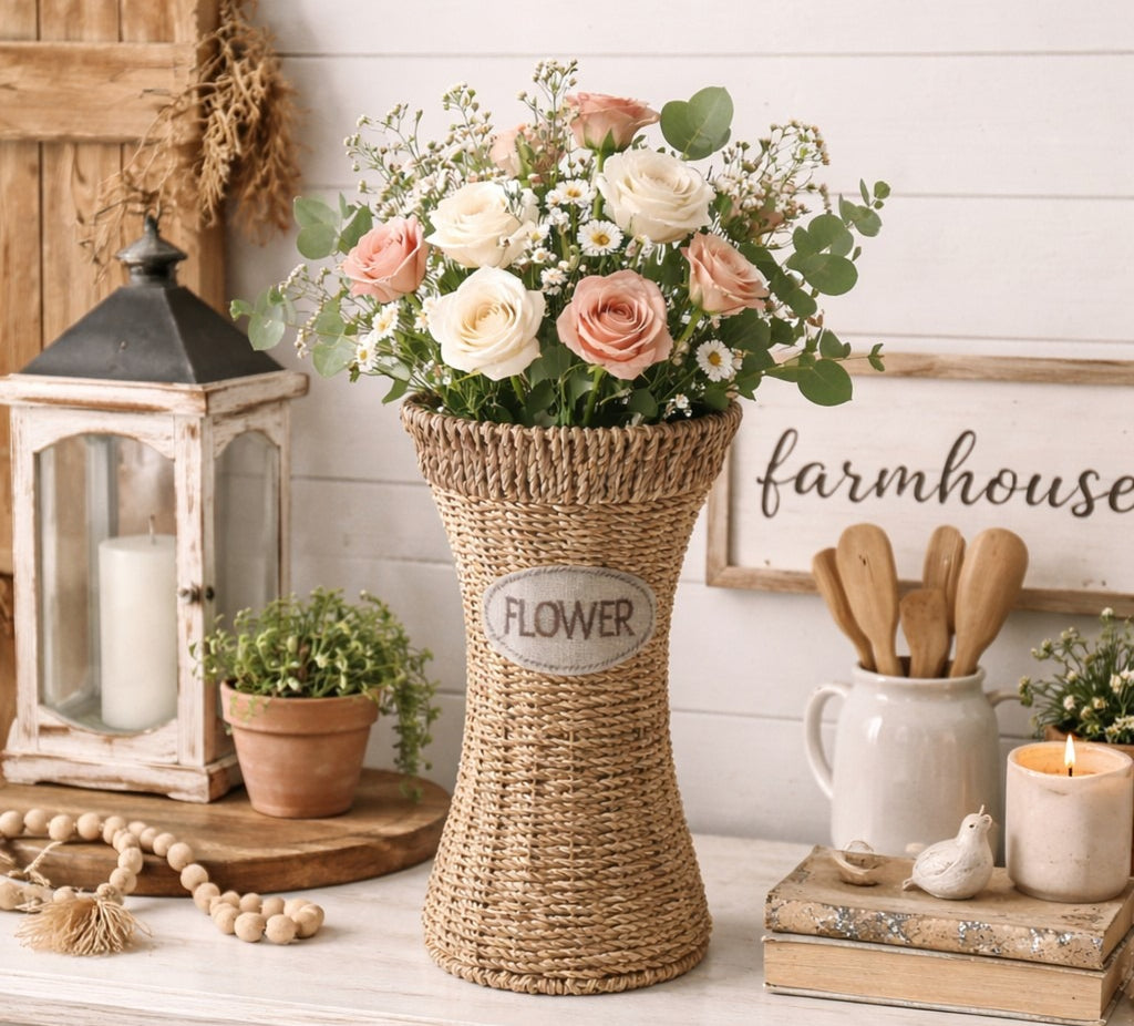 Natural Seagrass Woven Plant Storage Wood Basket Decor