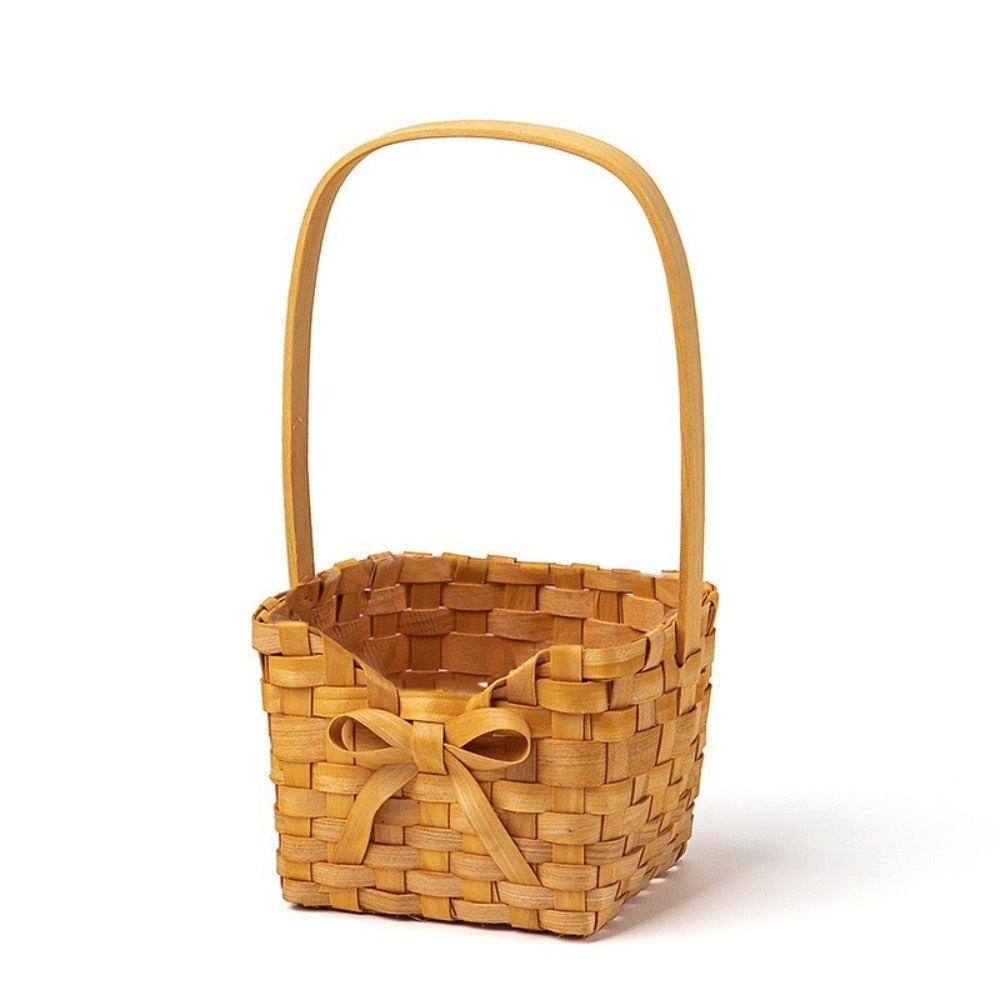 Handwoven Willow Rattan Bride Picnic Flower Basket With Bow