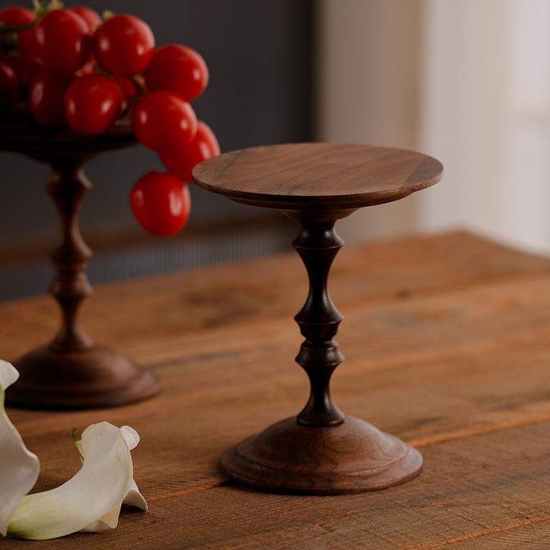 Walnut Wooden Candlestick with Light Permeable Decor