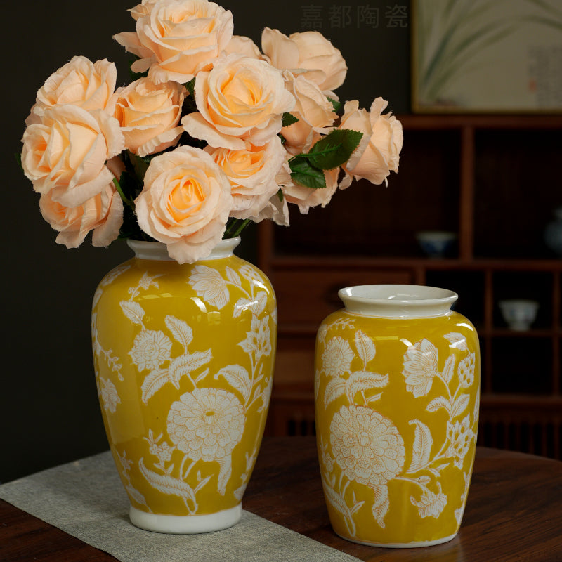 Yellow Ceramic Sunflower Vase Hydroponic Home Decorative Accessories New Chinese Style High End Feeling Living Room Decorations