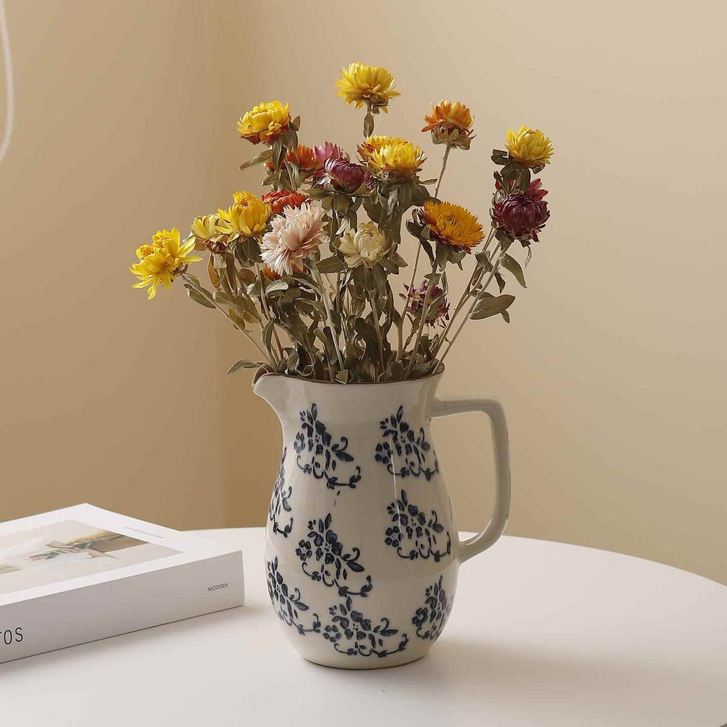 Ceramic Blue and White Wide Mouth Vase Design Decor
