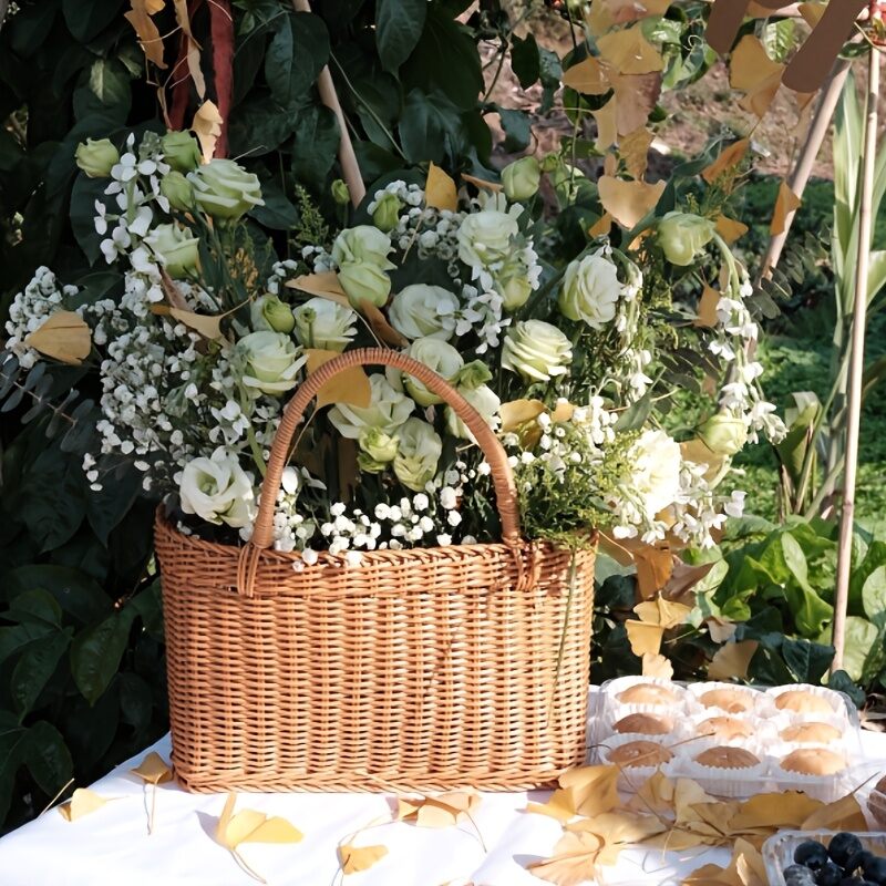 Handled Rattan Basket Kitchen Laundry Storage Organizer