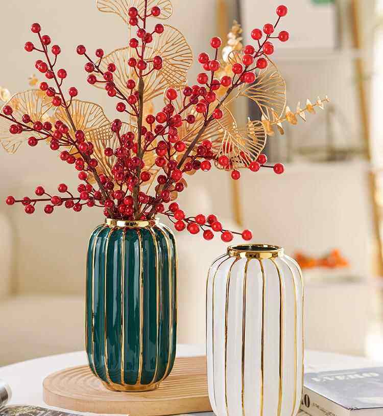 Nordic Minimalist Gold Lined Ceramic Luxury Vase Decor