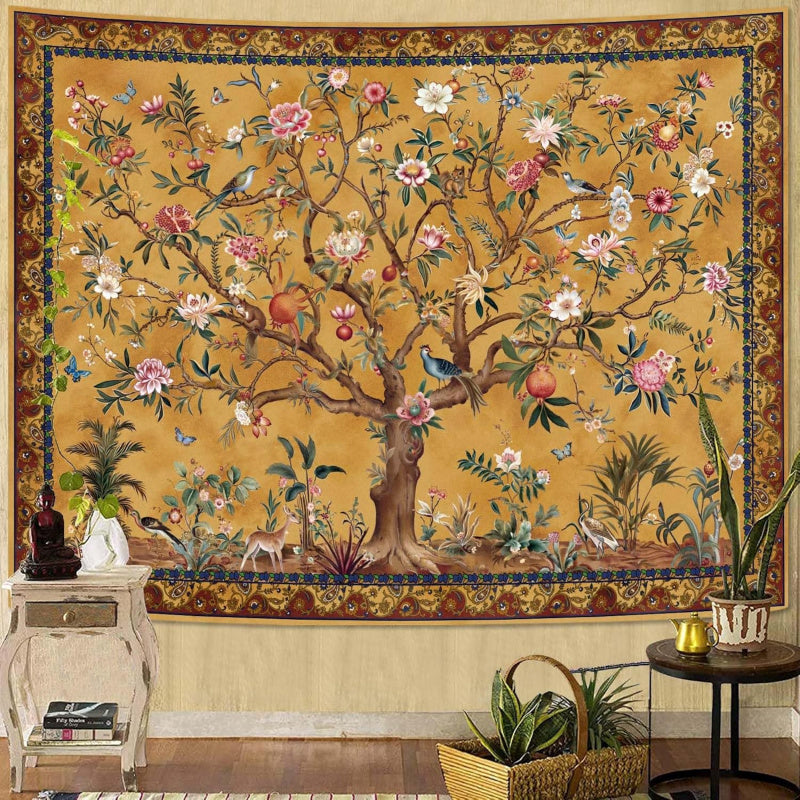Vintage Indian Tree Bird Boho Wall Tapestry Decor