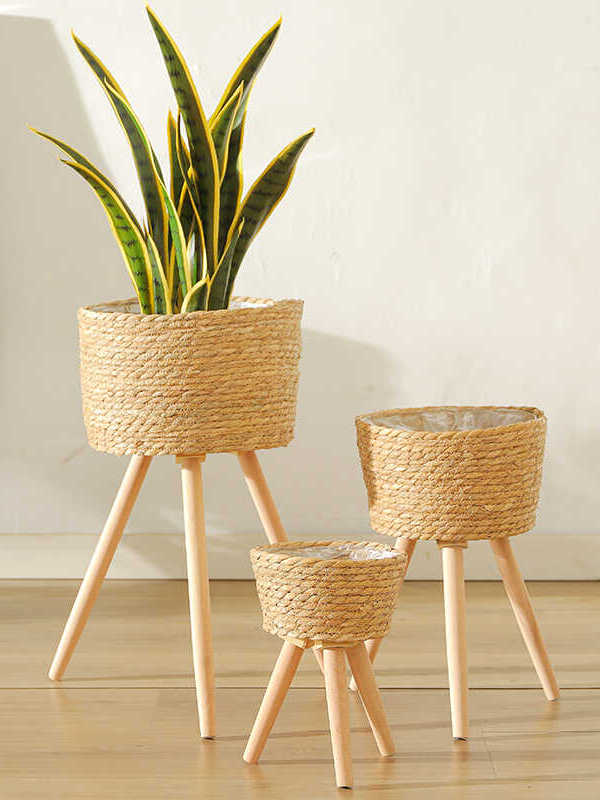 Nordic Wicker Grass Plant Basket Balcony Decor Ornament