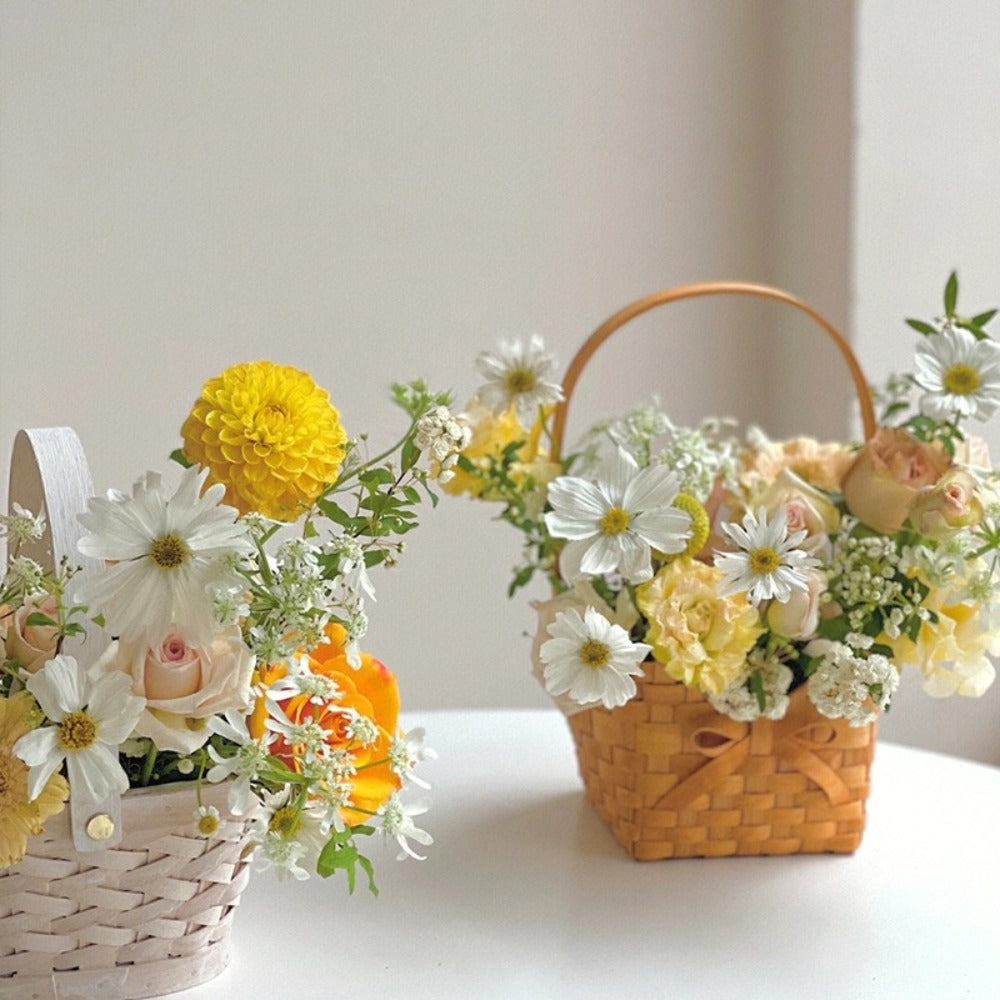 Handwoven Willow Rattan Bride Picnic Flower Basket With Bow