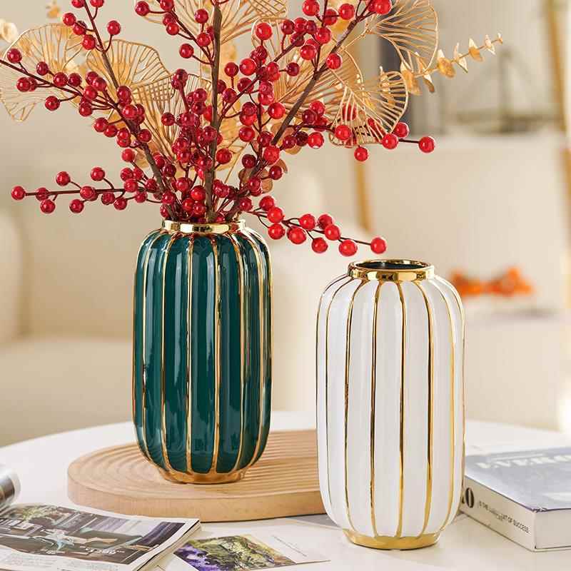 Nordic Minimalist Gold Lined Ceramic Luxury Vase Decor