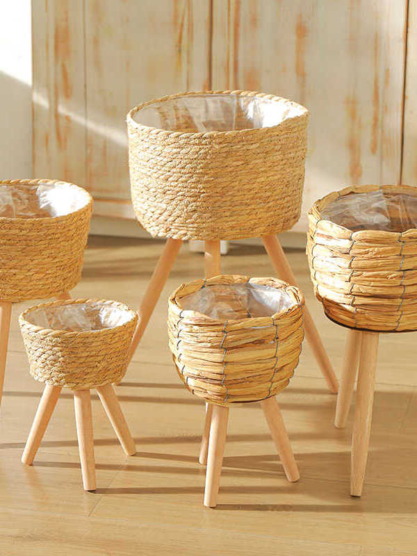 Nordic Wicker Grass Plant Basket Balcony Decor Ornament