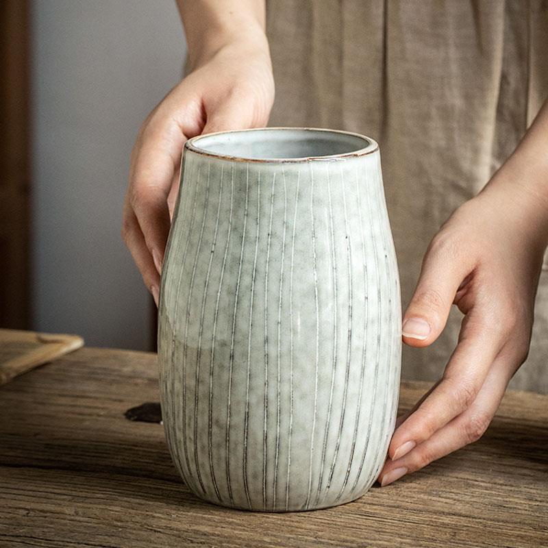 Retro Ceramic Wide Belly Flower Vase