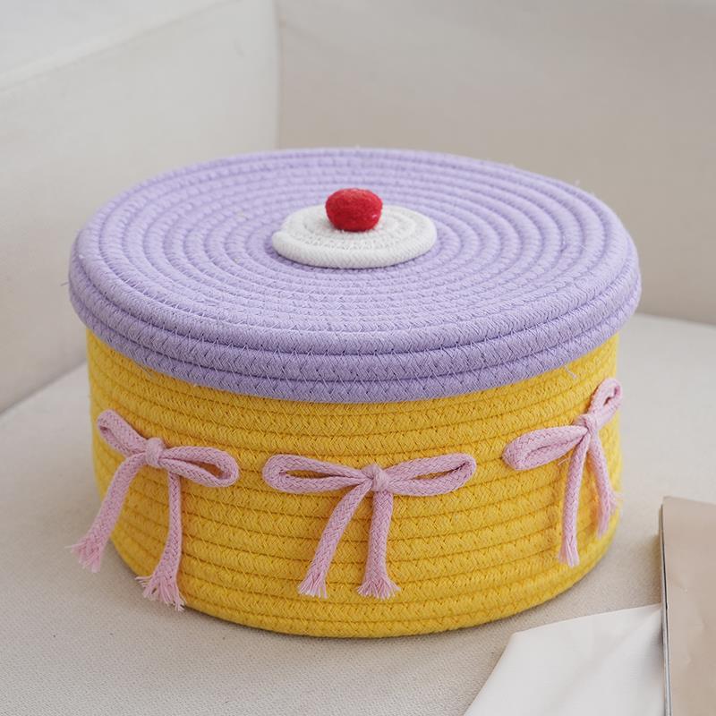 Cute Cotton Yarn Woven Dustproof Storage Decor Basket