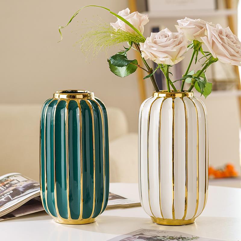 Nordic Minimalist Gold Lined Ceramic Luxury Vase Decor