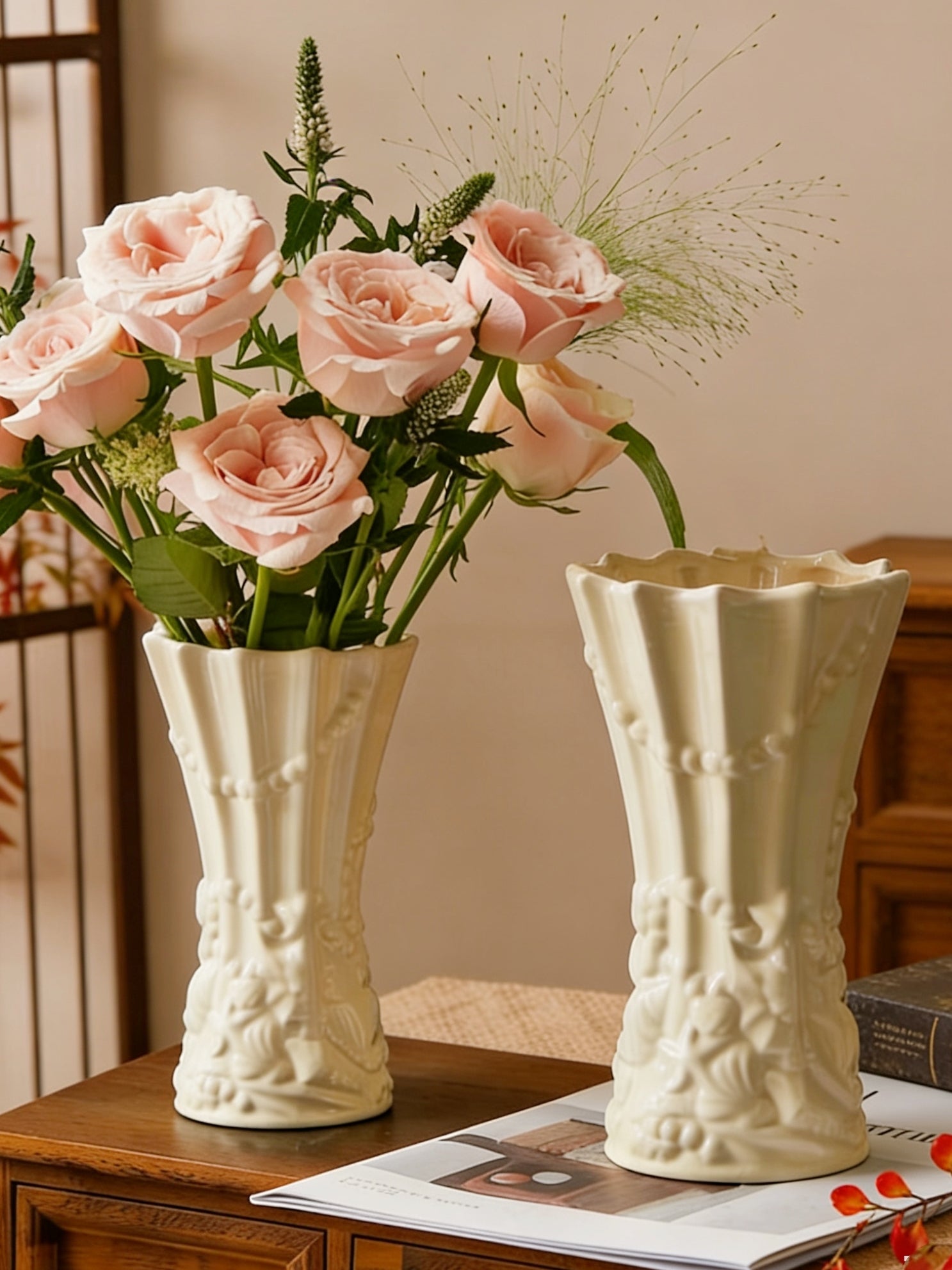 French Relief Ceramic Vase Large Home Luxury Decor