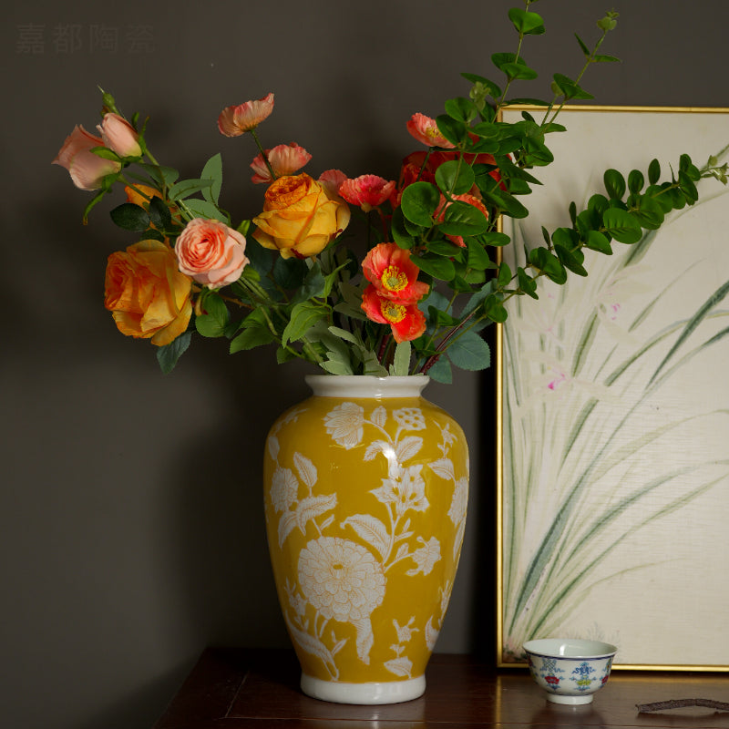Yellow Ceramic Sunflower Vase Hydroponic Home Decorative Accessories New Chinese Style High End Feeling Living Room Decorations