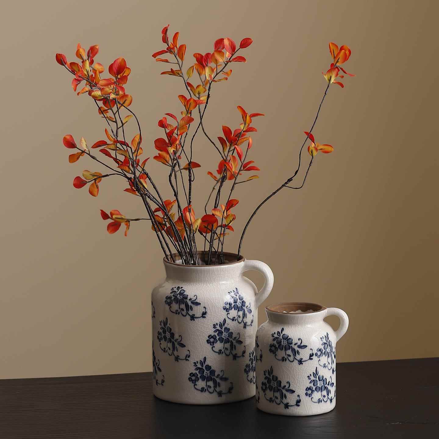 Ceramic Blue and White Wide Mouth Vase Design Decor