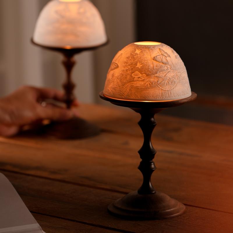 Walnut Wooden Candlestick with Light Permeable Decor