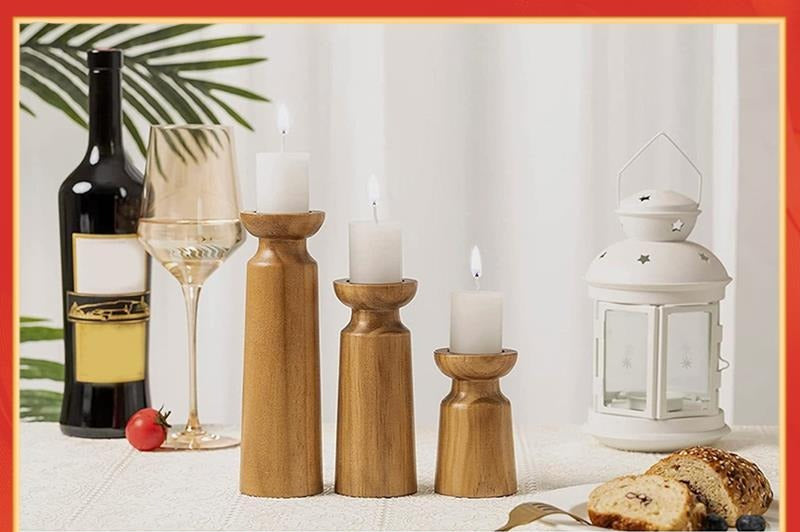 3PCS Natural Wooden Candle Holders