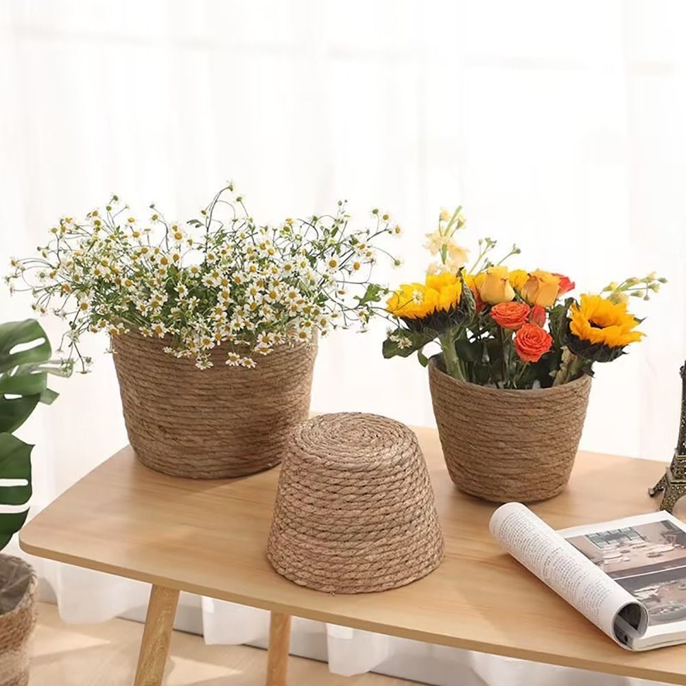 Durable Straw Rattan Garden Plant Decor Basket Pot