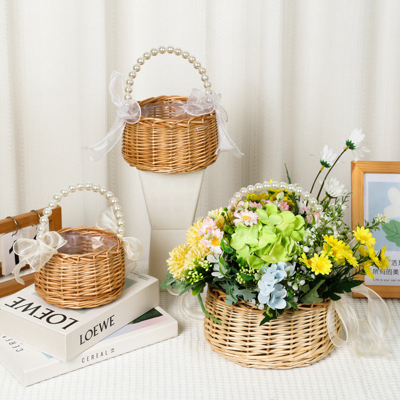 Scandinavian Boho Rattan Wedding Floral Gift Storage Basket