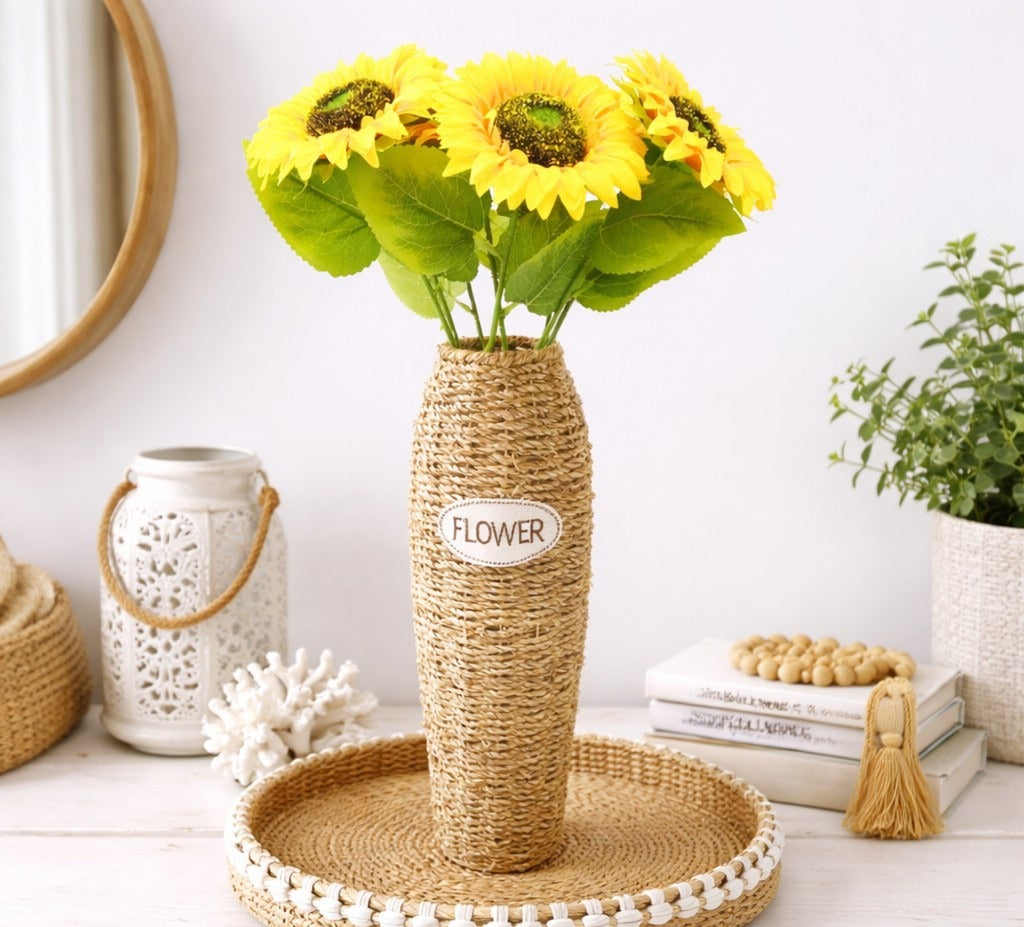 Natural Seagrass Woven Plant Storage Wood Basket Decor