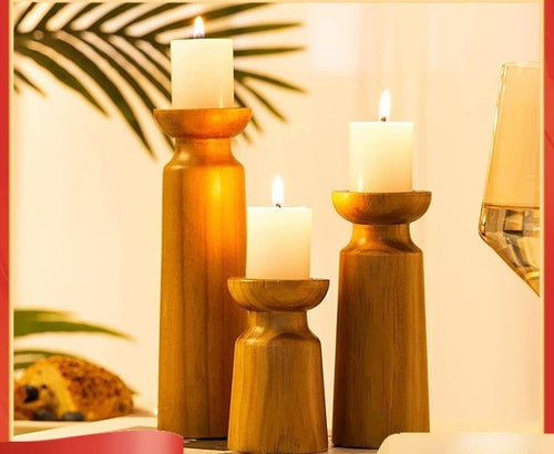 3PCS Natural Wooden Candle Holders
