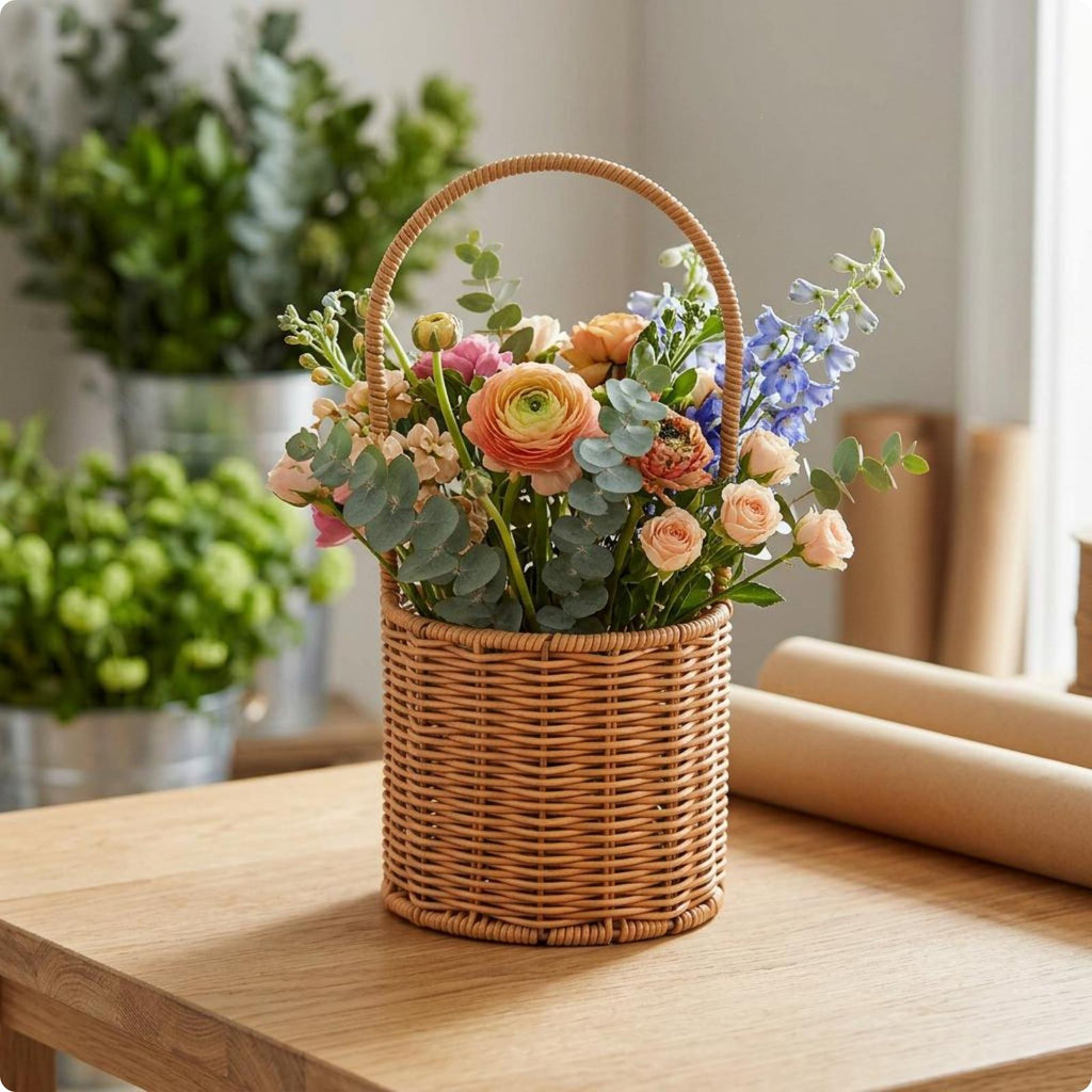 Handwoven Rattan Storage Basket Home Shelf Decor
