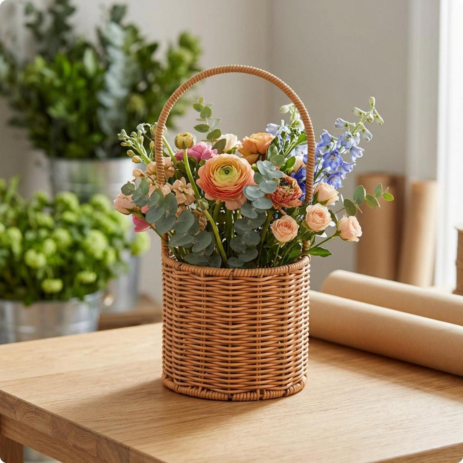 Handwoven Rattan Storage Basket Home Shelf Decor