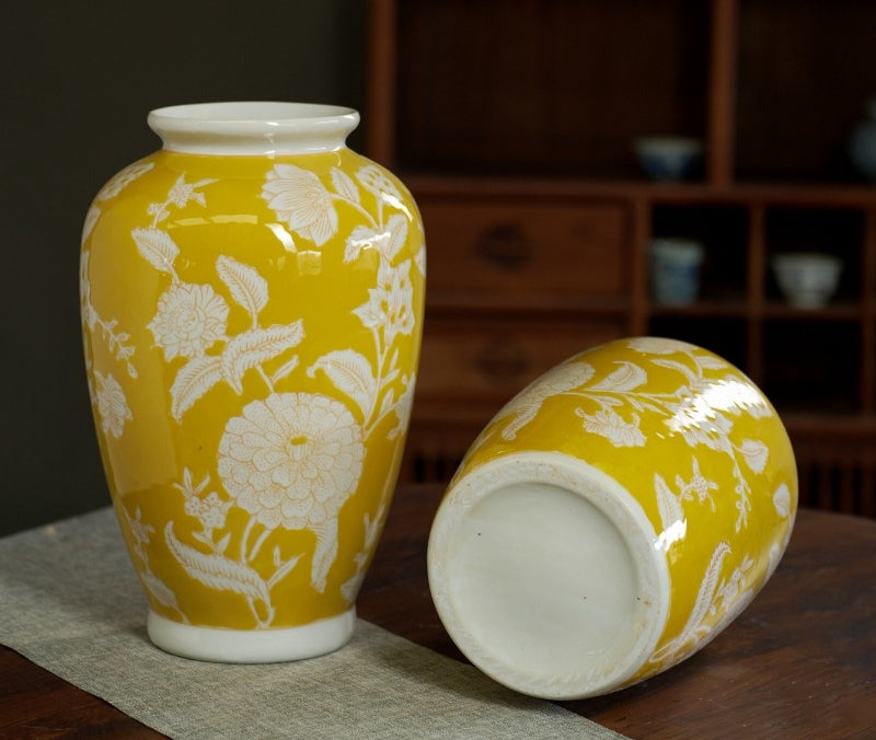 Yellow Ceramic Sunflower Vase Hydroponic Home Decorative Accessories New Chinese Style High End Feeling Living Room Decorations